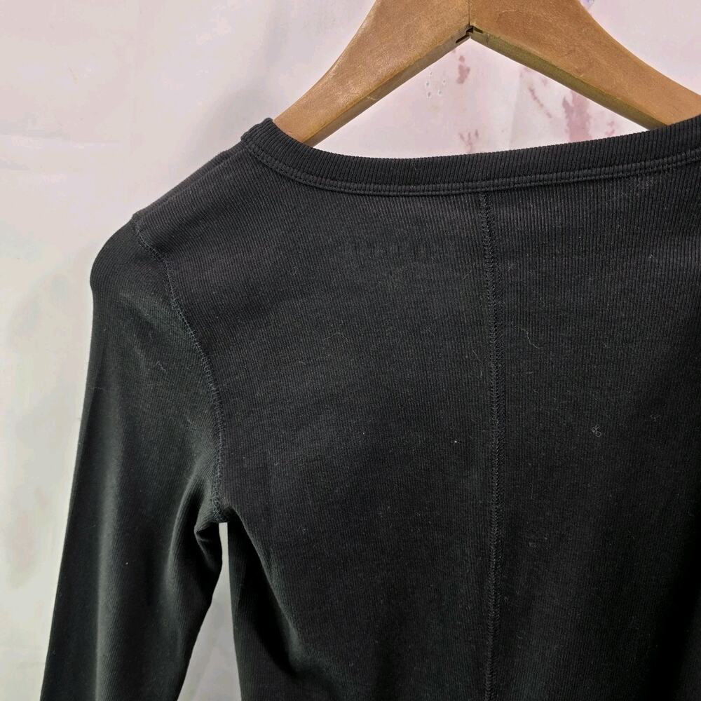 Everlane Shirt Womens Black Micro Luxe Rib Long Sleeve Henley Pima Supima - Picture 6 of 10